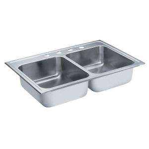   Steel 22x33x8 4 Hole Double Bowl Kitchen Sink 22213 