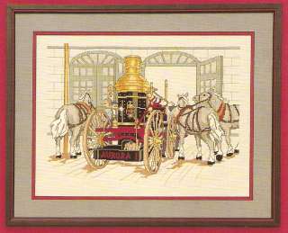 Vtg Fire Truck Cross Stitch Pattern With Horses NICE!!  