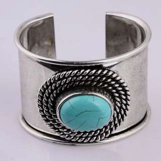 Turquoise Women Charm Enthnic Tibet Silver Wide Punk Free Shipping 