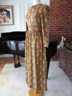 VINTAGE 60s GOLDWORM GOWN DRESS~BAROQUE PRINT~ITALY~S  