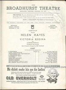 Playbill Helen Hayes in Victoria Regina December 1936  
