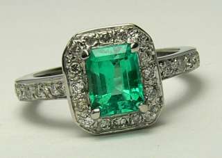 25cts Princess Colombian Emerald & Diamond Pave Ring 14k White 