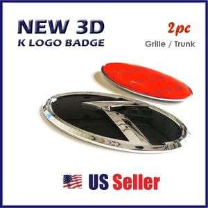3D K LOGO Emblem Badge 2pc SET Front Grill+Rear Trunk fit on KIA 
