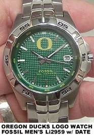 Oregon Ducks Fossil watch. Womens, Ladies Three Hand Date Wristwatch 