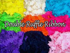 YARD   1 1/2 inch DOUBLE RUFFLE RIBBON  U CHOOSE  