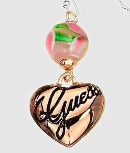 NEW GUESS JEANS EXCLUSIVE BEAD AND HEART DROP EARRINGS LOGO WITH GIFT 
