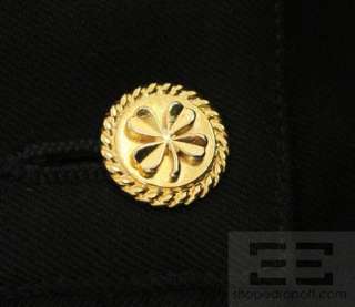 Chanel Black Twill & Gold Clover Button Front Skirt  