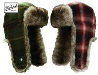 New Woolrich Trapper Aviator Bomber Winter Wool Plaid Hat Faux Fur 
