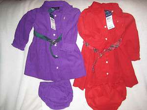 NWT Ralph Lauren Baby Infant Girls Dress Corduroy Red & Purple 9m 18m 