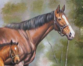 Animals Oil painting Art Horse and pony on canvas 24x36 H2  