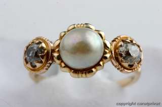 Perlenring in Gold Ring mit Perle u. 2 Diamanten antik  