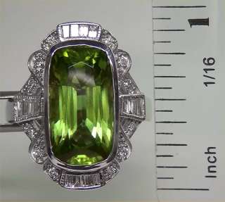   90 Carat Natural Peridot Diamond Vintage Ring 14K White Gold  