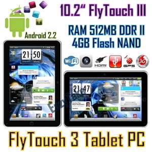 New 10 FlyTouch 3 Android 2.2 Tablet WiFi 3G GPS HDMI  