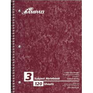  Ampad Wirebound 120 sheet College Rule 3 subject Notebook 
