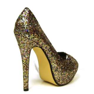 New Womens Multi Glitter Party Platform High Heels 5 inch Shoes Size 3 