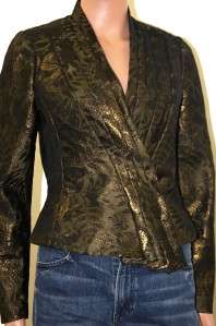   Tag   $595.00 CARMEN MARC VALVO Olive Brocade jacket Size 6  