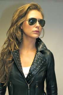 Katrina Weisel leather Studded Biker Rock Jacket Black  