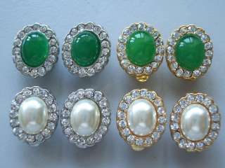 Emerald Jade/Water Pearl Swarovski Earrings Clip On Lge  