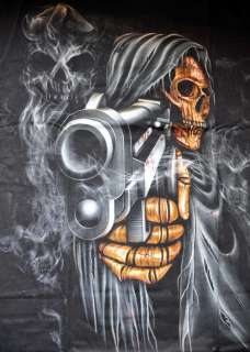 T06  Grim Reaper Gun T Shirt Goth Biker Emo Punk Sz M  