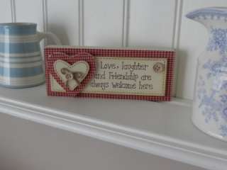 SHABBY COUNTRY GINGHAM HEART PLAQUE LOVE / HOME CHIC  