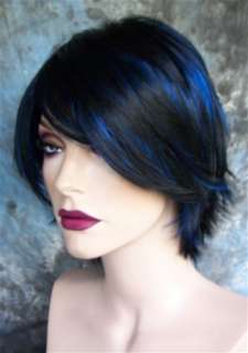 Jet Black with Blue highlights Short Womens Wigs/wig UK  
