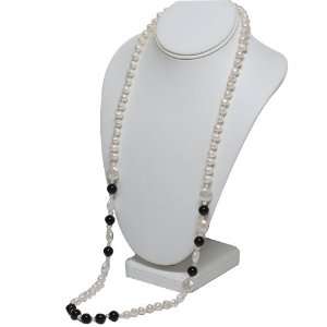   Inch Black & White Freshwater Pearl & Natural Stone Necklace Jewelry