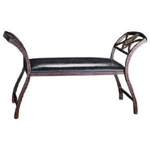  Antique Bronze with Chocolate Brown Leather Bench