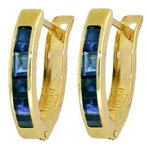   Genuine Princess Sapphire 14k Gold Oval Hoop Huggie Earrings: Jewelry