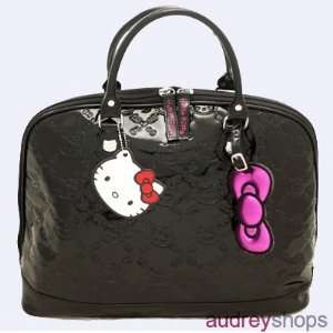  HELLO KITTY BLACK PATENT EMBOSSED LARGE TOTE BAG 