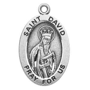  Sterling Silver Oval Medal Necklace Patron Saint St. David 