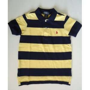   Ralph Lauren Baby Polo Pony Navy Blue Yellow Stripes Shirt, Size 4 4T
