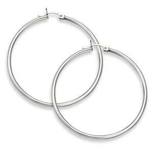  14K White Gold Hoop Earrings   2 1/16 inch diameter (2mm 