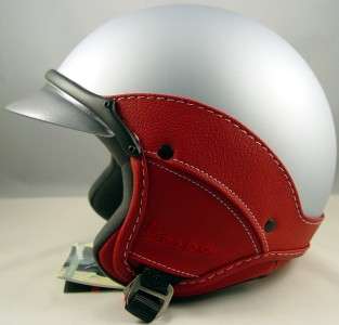 Vespa Piaggio Scooter Gray Helmet Soft Touch Red Leather DOT Approved 