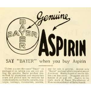  1922 Ad Genuine Bayer Aspirin Tablet Pills Medicine 