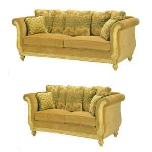  2 Piece Antique Style Textured Fabric Loveseat and Sofa 