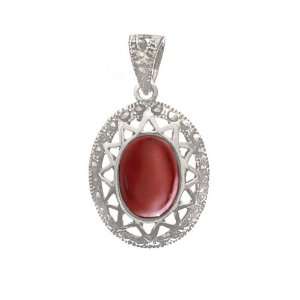  Red Oval Moonstone Antique Style Sterling Silver Pendant Jewelry