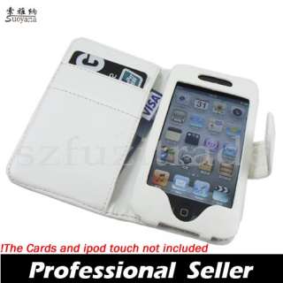 White Wallet Leather Case Pouch Cover For Apple iPod touch 4 4G 4th 