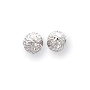    14k White Gold Satin & Diamond Cut 6mm Ball Post Earrings Jewelry