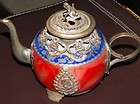 Decorative Chinese Porcelain Teapot with Silver Metal Mounts