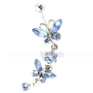   Crystal Silver Plated Butterfly Style navel belly button ring  