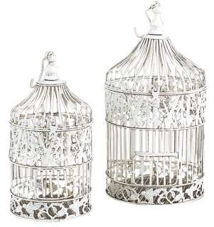 Metal Round Bird Cages Shabby White Two Piece Set 758647826773  