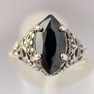   Marcasite design with beautiful Black Onyx stone, Sterling Silver Ring