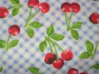 Blue Cherry Gingham Cotton Fabric Cherries OOP VINTAGE