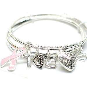   Awareness Pink Ribbon Multi Bangle Bracelet Arts, Crafts & Sewing