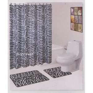   Shower Curtain / Fabric Covered Hooks   ZEBRA WHITE (Black and White