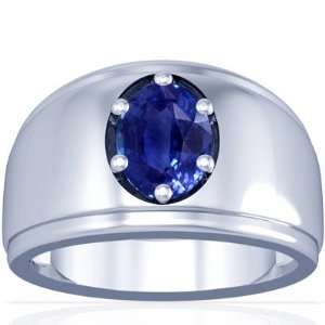  Platinum Oval Cut Blue Sapphire Mens Ring Jewelry