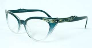   Womens Cat Eye Dual Black/Clear Frame Clear Lens Glasses Rhinestones