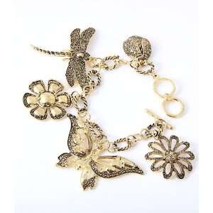  Butterfly, Lady Bug, Dragonfly and Flowers Charm Bracelet 