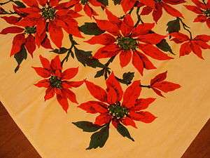 Fantastic Christmas Holiday Poinsettia Cotton Tablecloth  