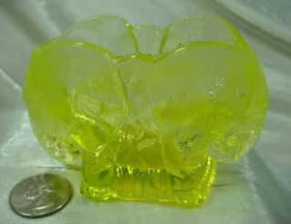 Double Elephant Toothpick Holder Yellow Vaseline Glass  